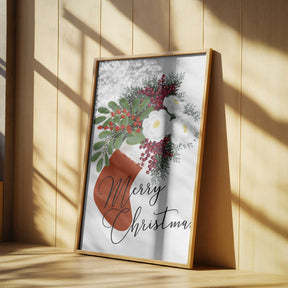 Floral Stocking Merry Christmas in white Poster