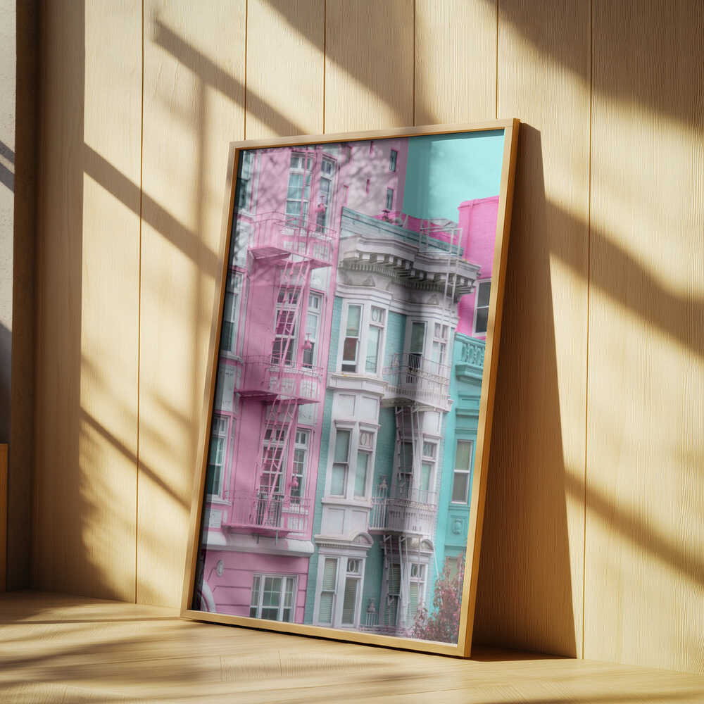 Pink and Blue Row Houses in San Francisco Poster