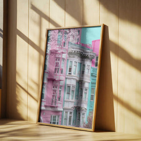 Pink and Blue Row Houses in San Francisco Poster