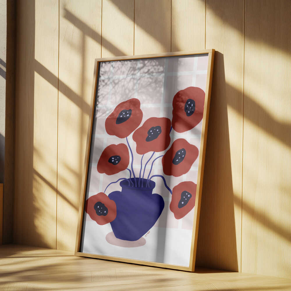 Red Poppies In a Vase Illustration Poster