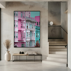 Pink and Blue Row Houses in San Francisco