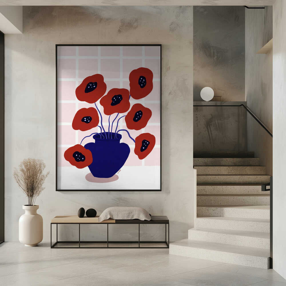Red Poppies In a Vase Illustration Poster