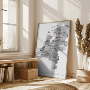 Gray map of the Netherlands Poster