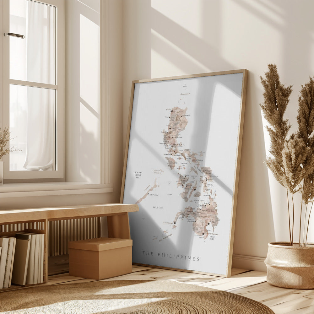 Taupe watercolor map of Philippines Poster