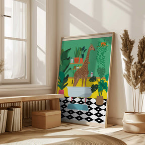 Giraffe Bathtime Poster