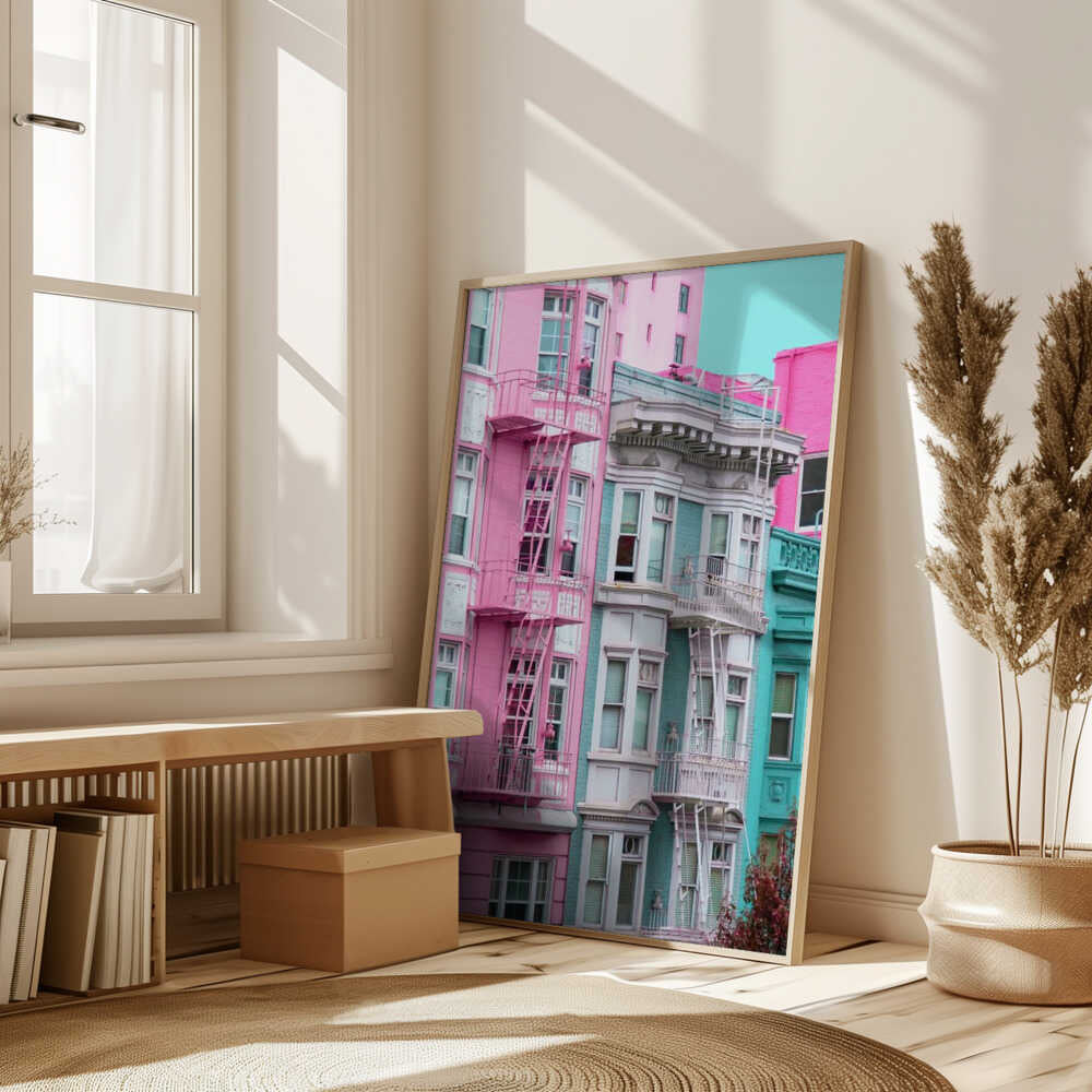 Pink and Blue Row Houses in San Francisco Poster