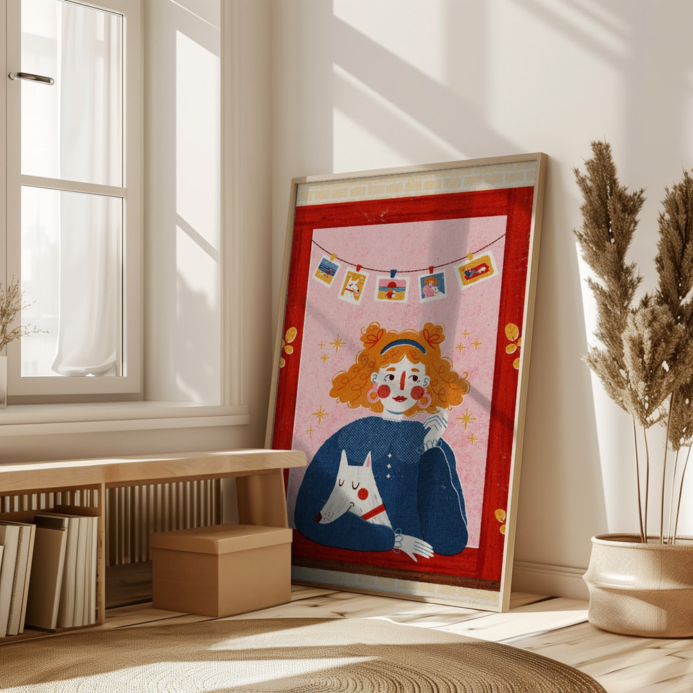 Girl With Her Dog Poster