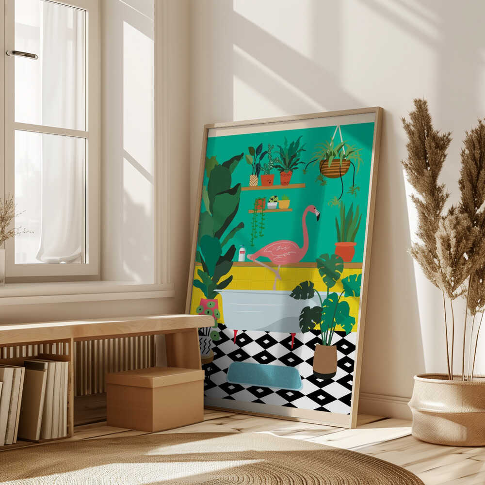 Flamingo Bathtime Poster