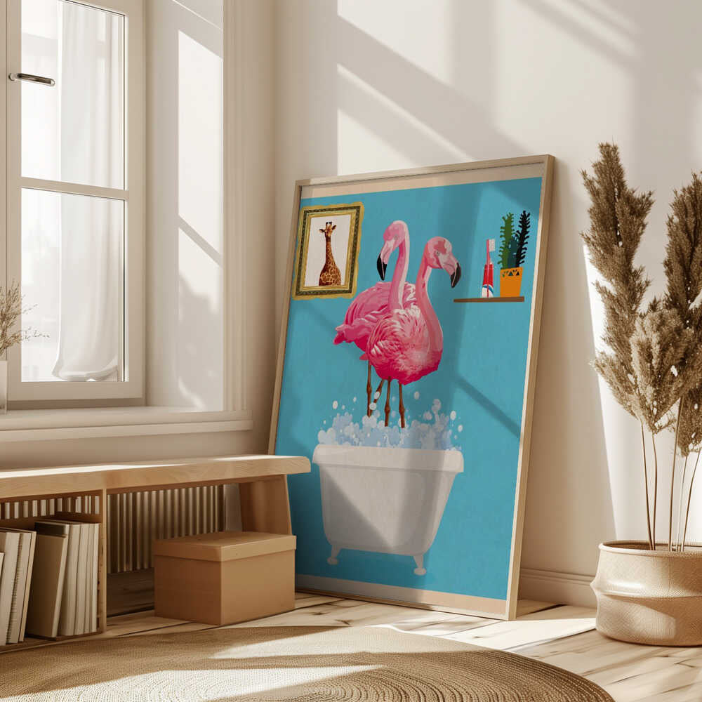 Flamingos In Bath Poster