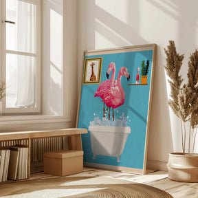 Flamingos In Bath Poster