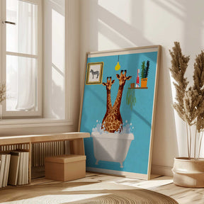 Giraffes In Bath Poster