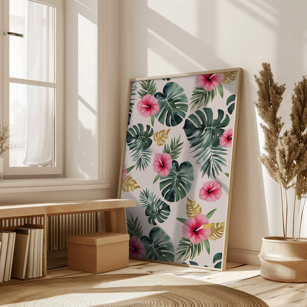 Monstera and Hibiscus Pattern Poster