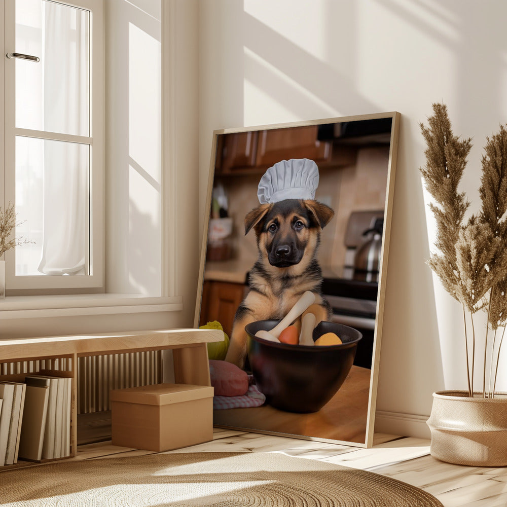 German Shepherd Puppy Chef Poster