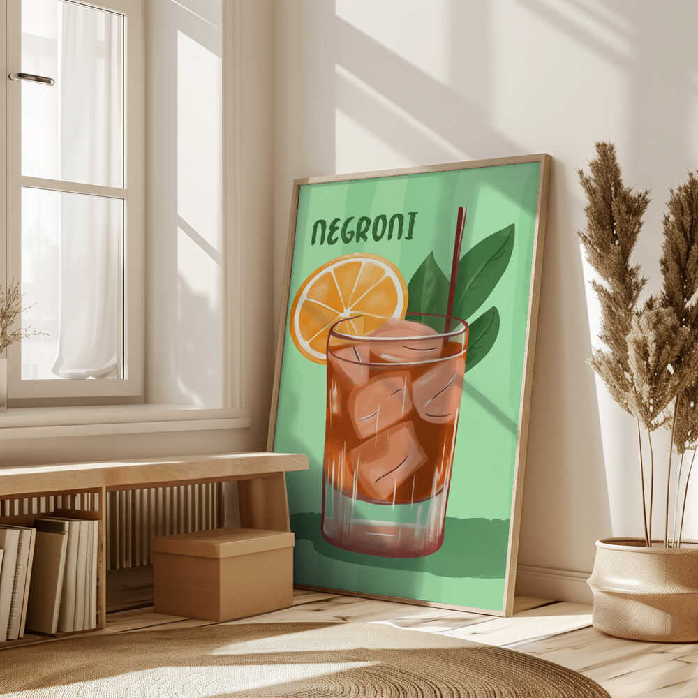 Negroni Cocktail With A V ibrant Orange Slice Poster