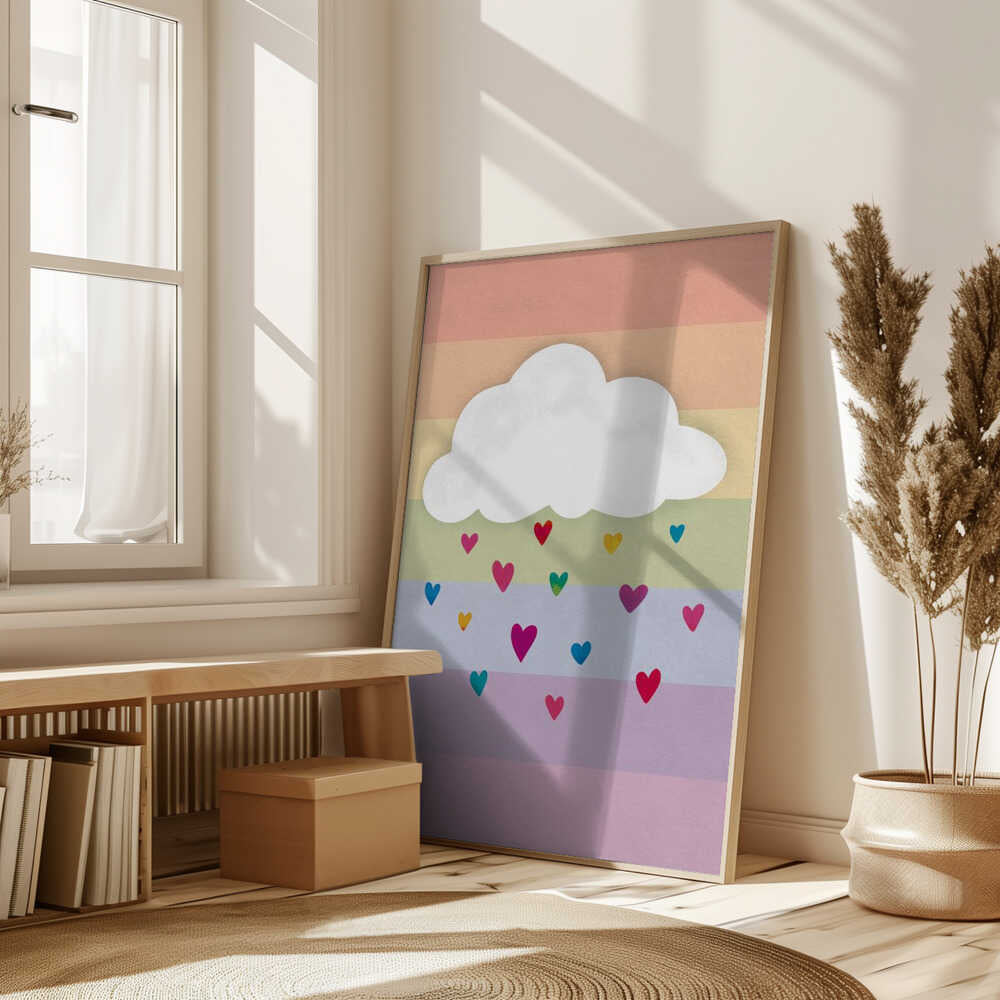 Raining Multicolored Hearts Poster