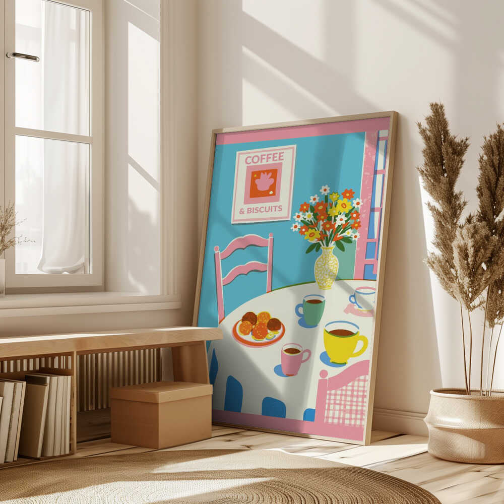 A2 Coffee and Flowers On Table 01.png Poster