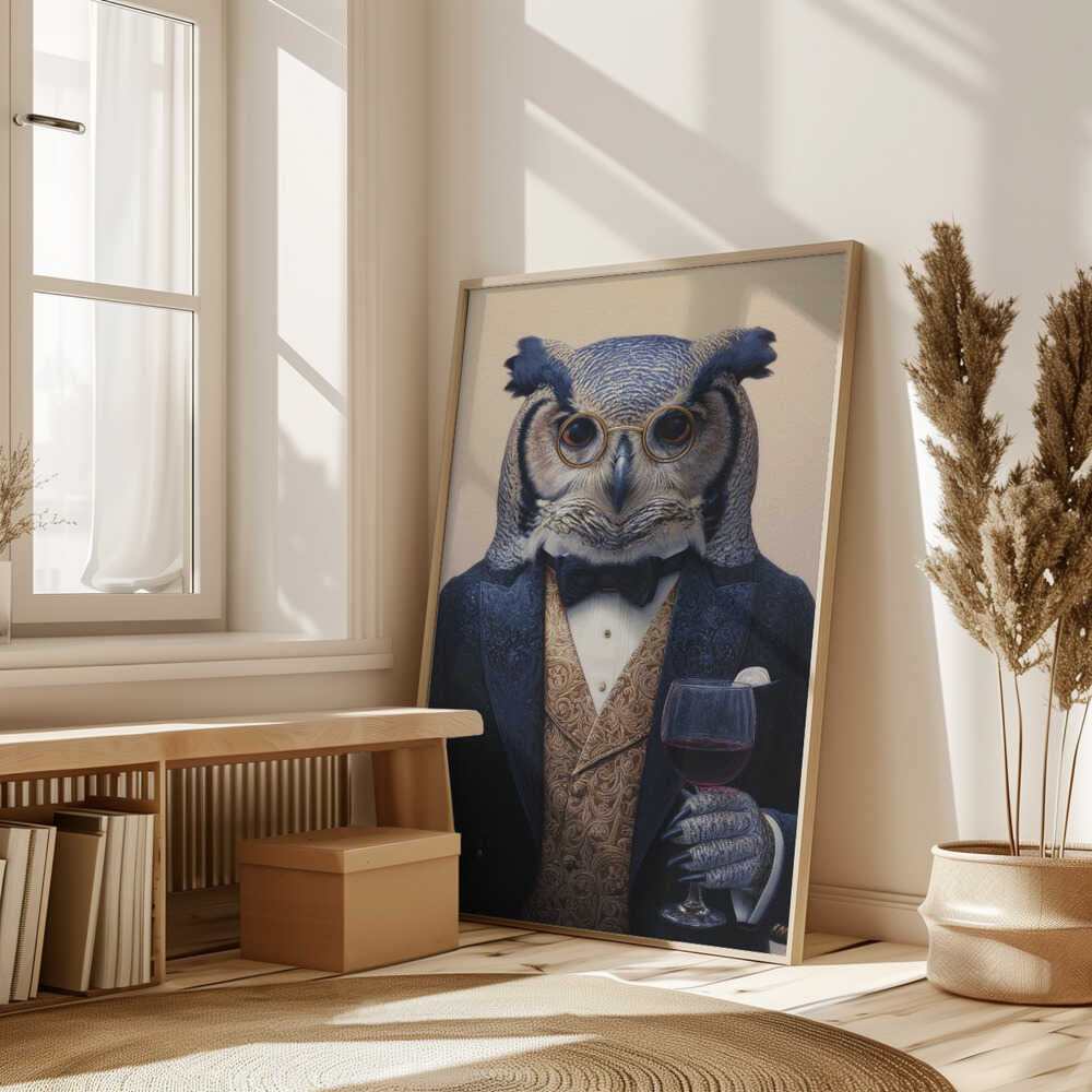 Owl In Midnight Blue Tuxedo Poster