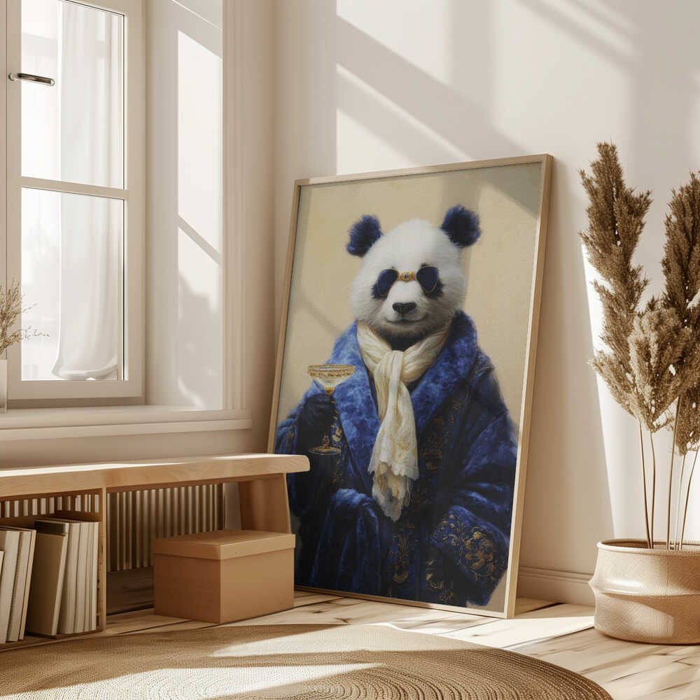 Panda In Blue Velvet Robe Poster