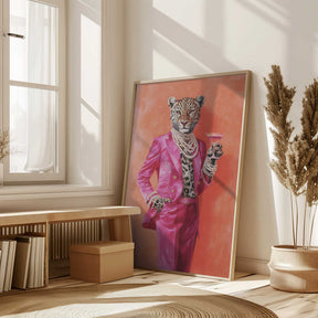 Leopard Dressed In Pink Satin Suit Poster