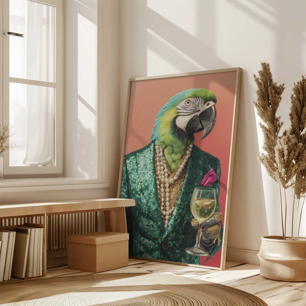 Parrot In Emerald Green Blazer Poster