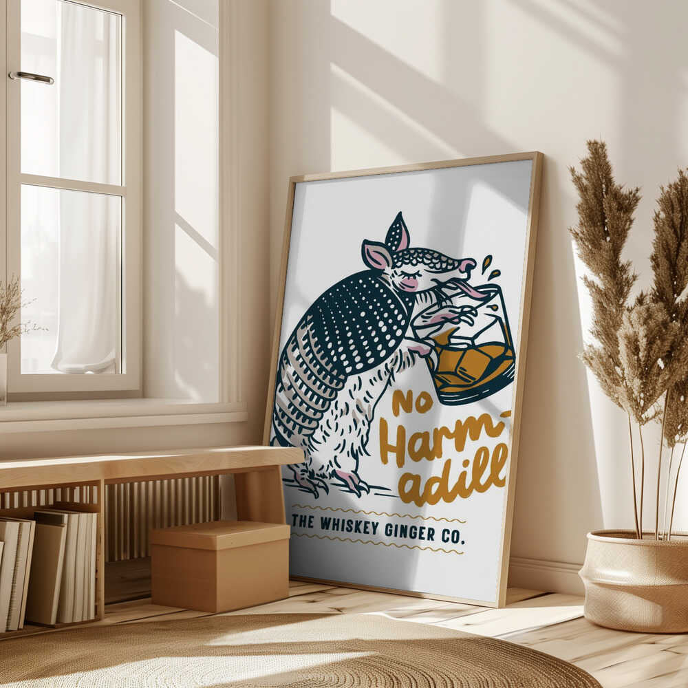 No Harmadillo Funny Armadillo Drinking Whiskey Poster