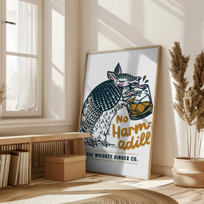 No Harmadillo Funny Armadillo Drinking Whiskey Poster