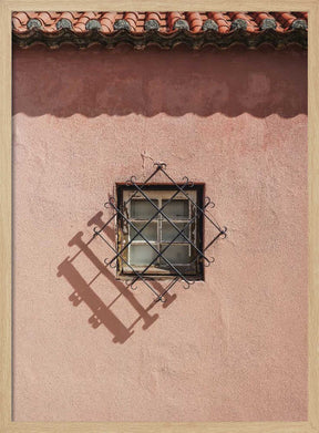Rustic Pink Wall With A Vintage Window Poster