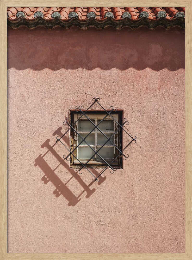 Rustic Pink Wall With A Vintage Window Poster
