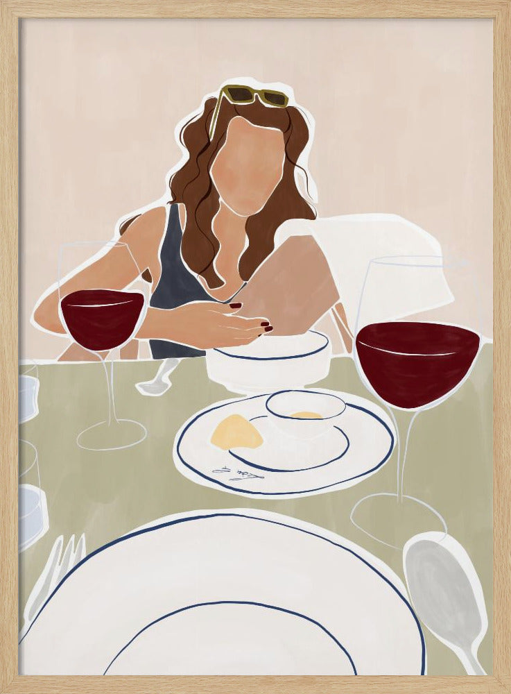 Woman Dining In a Restaurant Print By Ivy Green Illustrations Poster