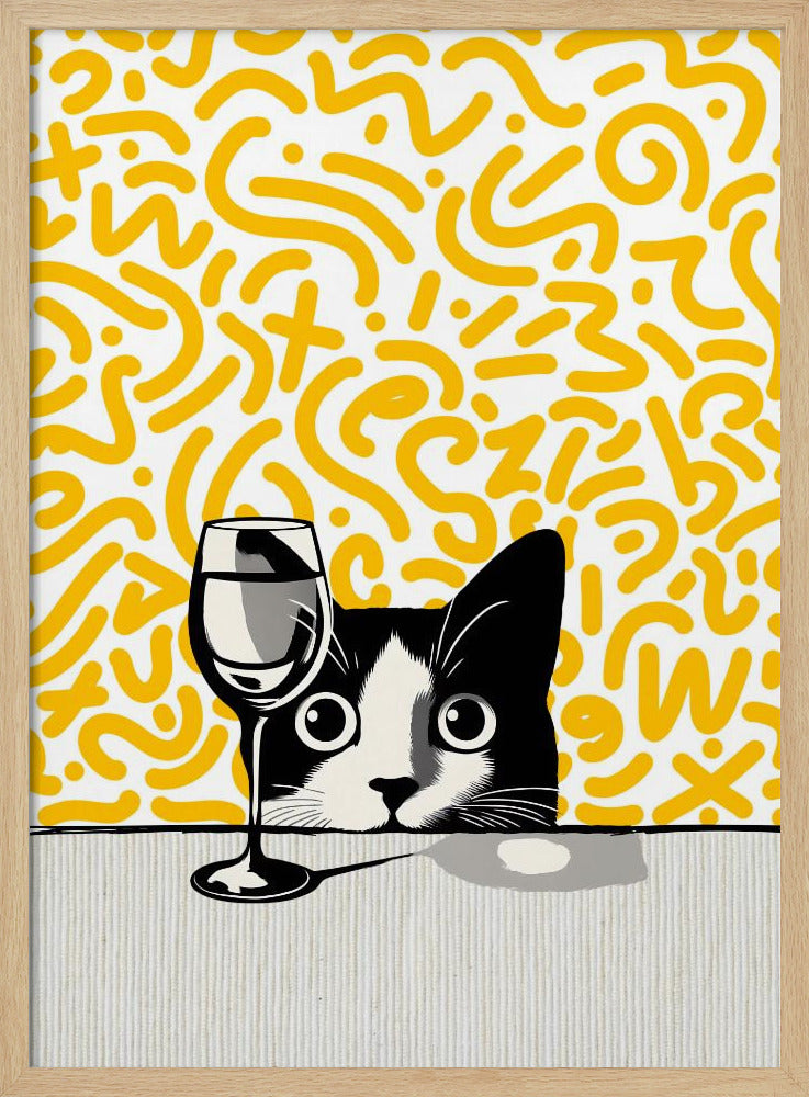 Cat and No Wine On Mustard Background Poster