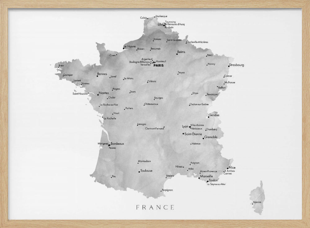 Gray map of France Poster