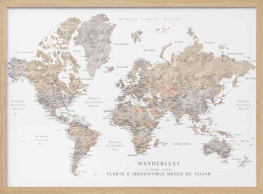 Wanderlust world map in spanish Poster