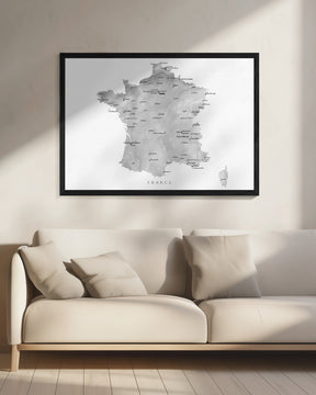 Gray map of France Poster