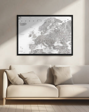 Gray watercolor Europe map Poster