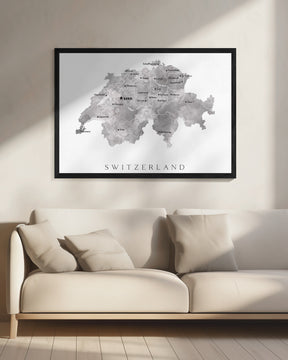 Gray watercolor map of Switzerland Poster