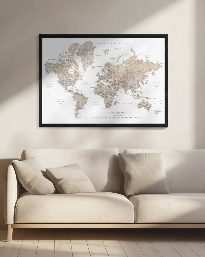 Wanderlust world map in spanish Poster