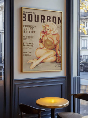Bourbon Wall Art. Sexy Vintage Pin Up Girl Drinking Whiskey Poster