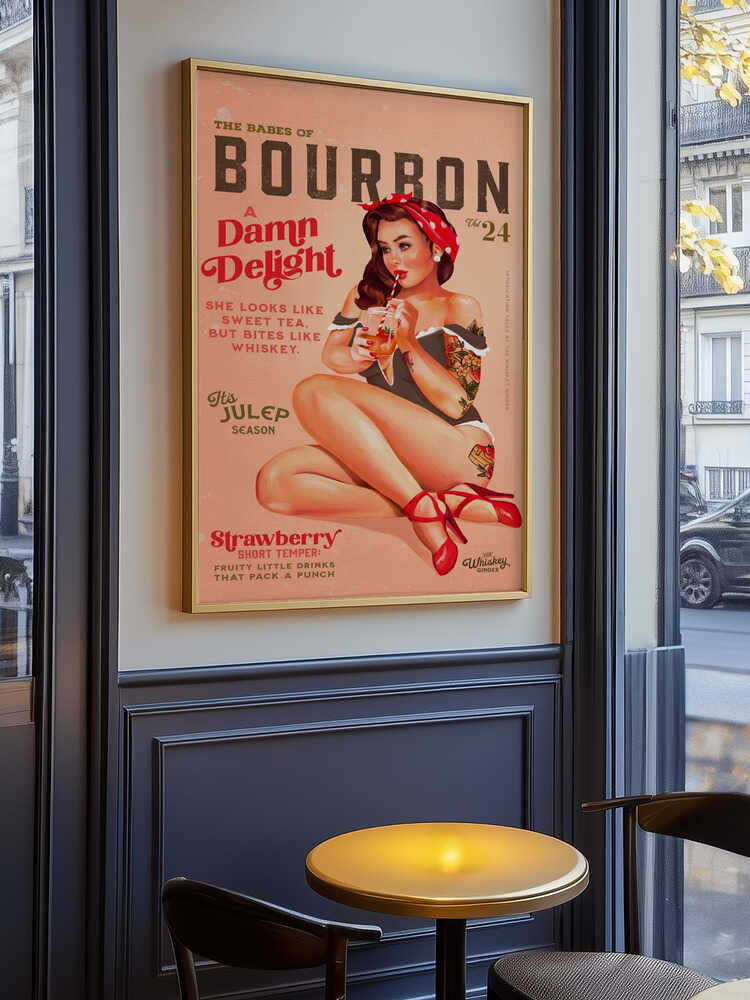 Bourbon Babes Vol 22 Vintage Pinup Girl Drinking A Cocktail Poster