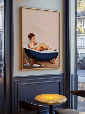 Bathtub Drinks: Pinup Girl Drinking In Bathroom Poster