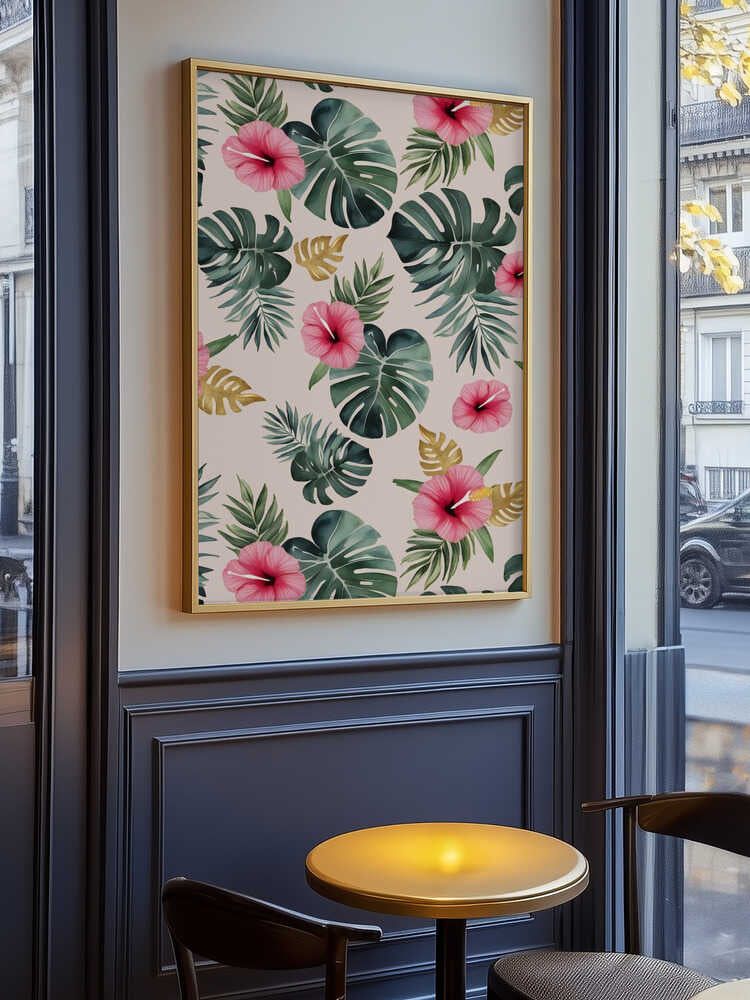 Monstera and Hibiscus Pattern Poster