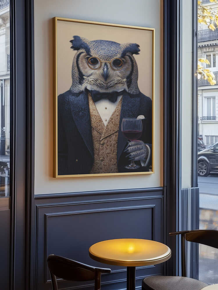 Owl In Midnight Blue Tuxedo Poster