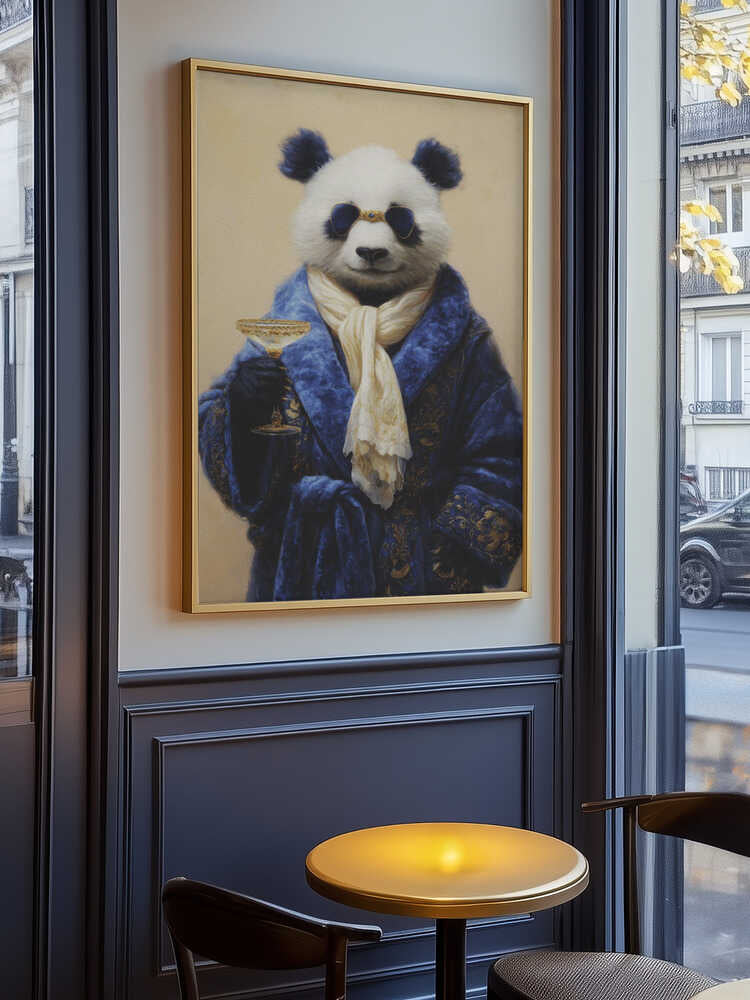 Panda In Blue Velvet Robe Poster