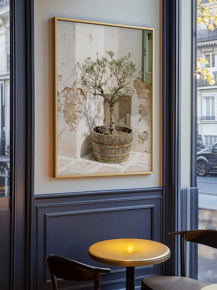 Small Olive Tree In a Wooden Barrel Poster