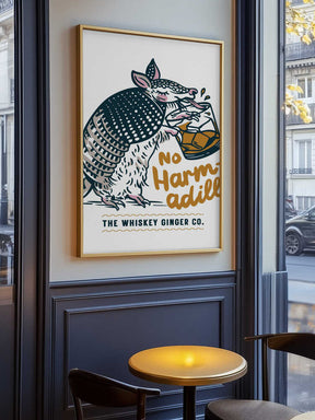 No Harmadillo Funny Armadillo Drinking Whiskey Poster