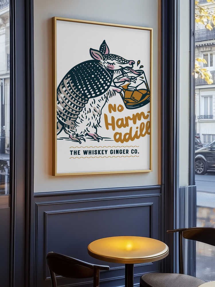 No Harmadillo Funny Armadillo Drinking Whiskey Poster