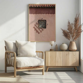 Rustic Pink Wall With A Vintage Window Poster