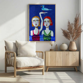 Swimming Ladies with Blue Bird Poster