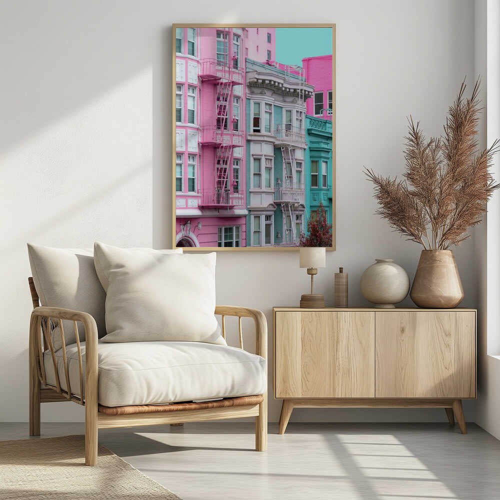 Pink and Blue Row Houses in San Francisco Poster