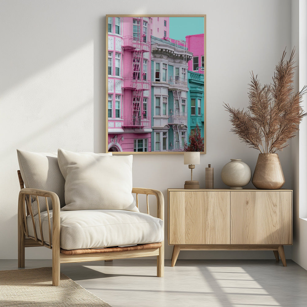 Pink and Blue Row Houses in San Francisco