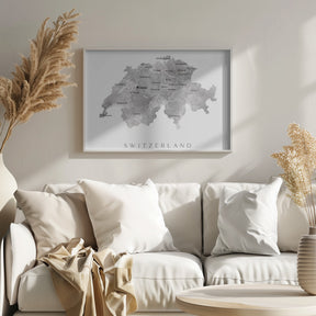 Gray watercolor map of Switzerland Poster